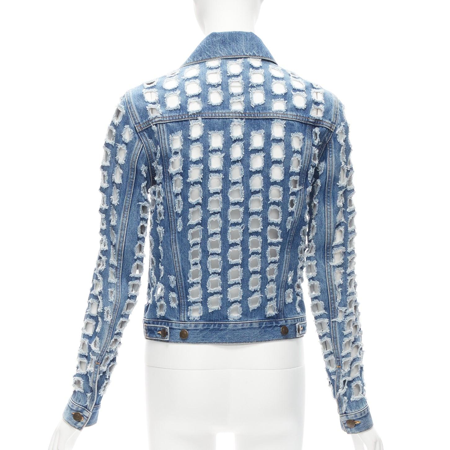 MAISON MARGIELA John Galliano blue Hole Punched distressed denim jacket 1