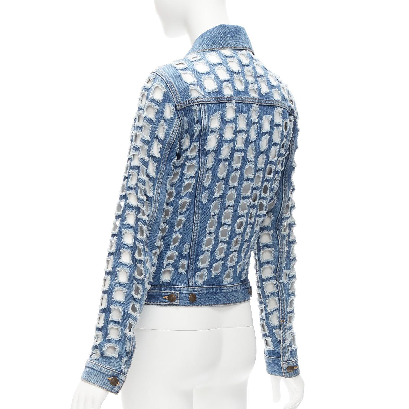 MAISON MARGIELA John Galliano blue Hole Punched distressed denim jacket For Sale 3