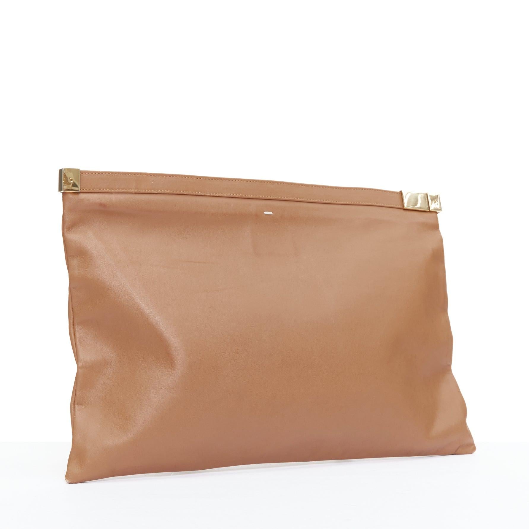 Brown MAISON MARGIELA Line 11 tan brown gold top zip oversized clutch bag