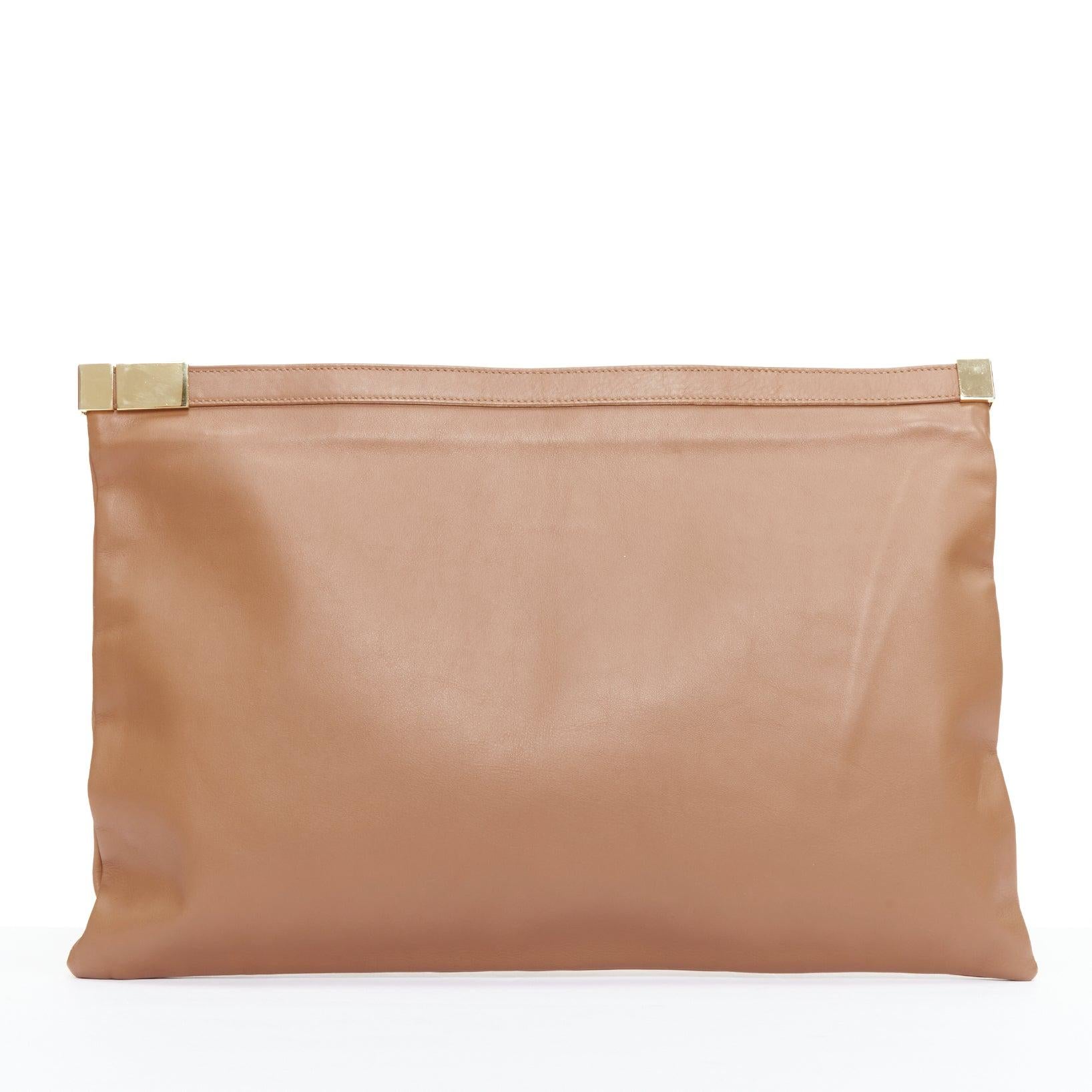 MAISON MARGIELA Line 11 tan brown gold top zip oversized clutch bag In Good Condition In Hong Kong, NT