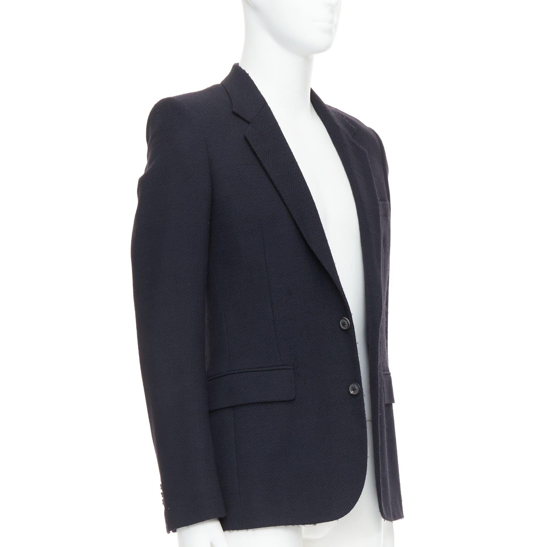 Black MAISON MARGIELA Line 14 navy wool shoulder padded boxy blazer IT46 S For Sale