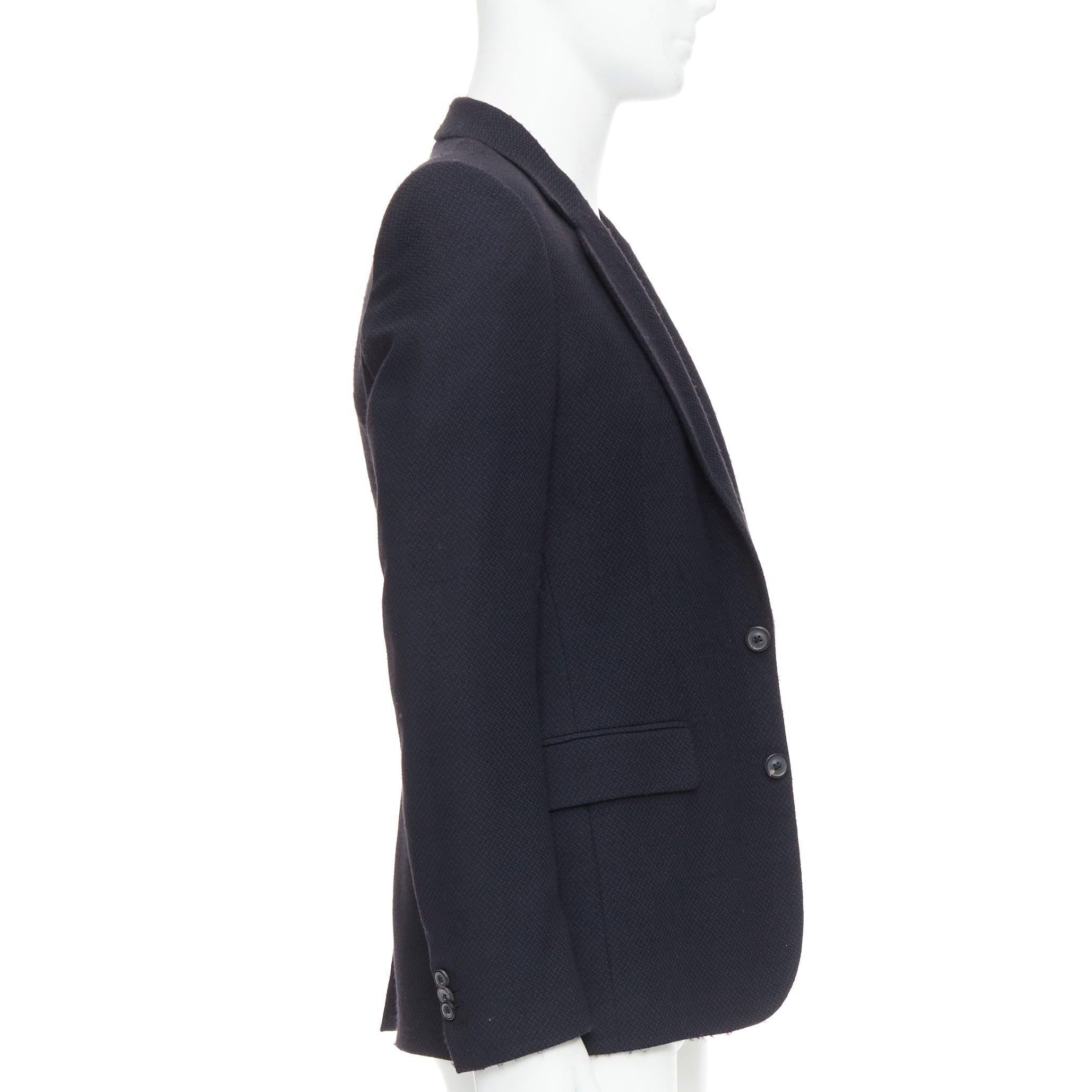 MAISON MARGIELA Line 14 navy wool shoulder padded boxy blazer IT46 S In Fair Condition For Sale In Hong Kong, NT