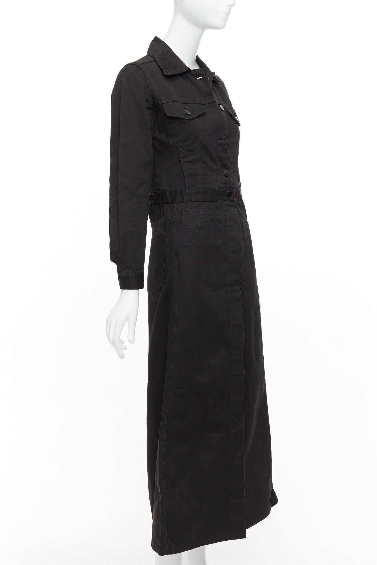 Black MAISON MARGIELA Line 6 Vintage black cotton carpenter midi dress IT38 XS For Sale
