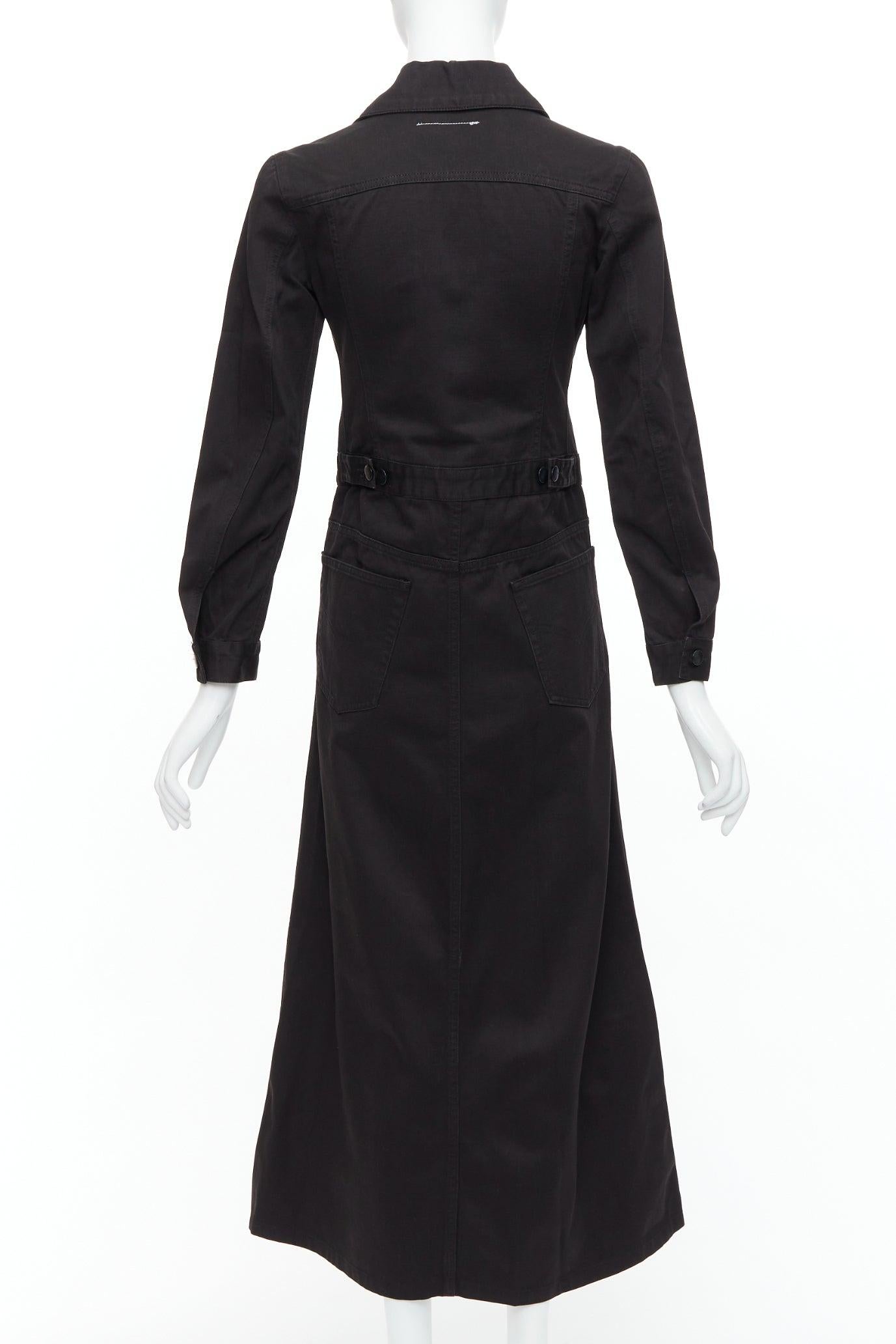 Women's MAISON MARGIELA Line 6 Vintage black cotton carpenter midi dress IT38 XS For Sale