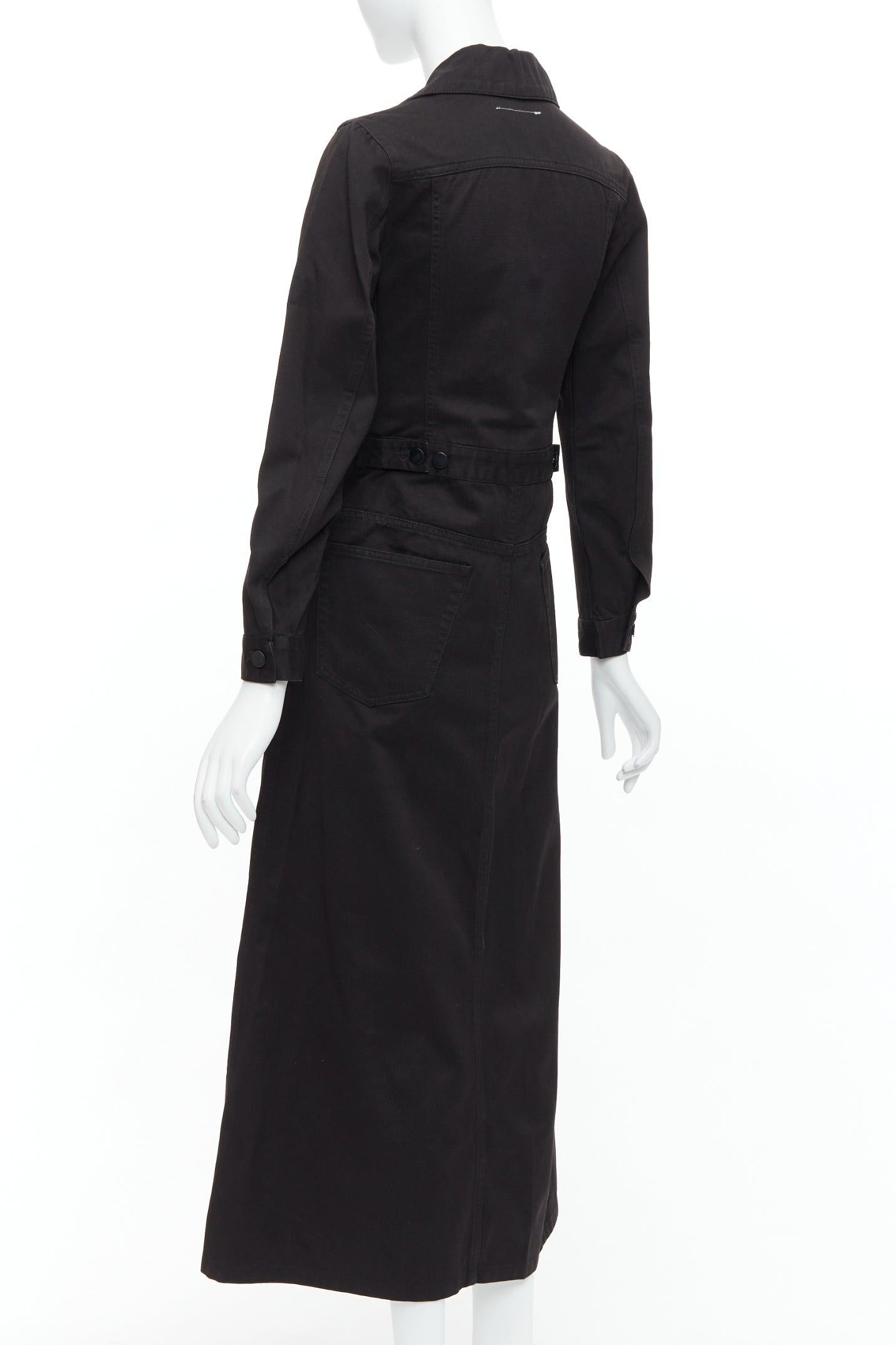 MAISON MARGIELA Line 6 Vintage black cotton carpenter midi dress IT38 XS For Sale 1