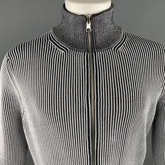 MAISON MARGIELA M White & Black Contrast Ribbed Knit Cotton Blend High Collar Ja
