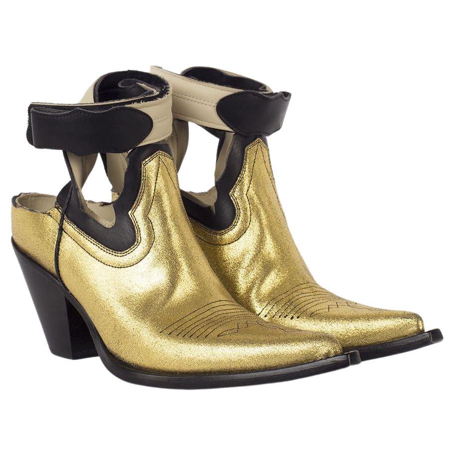 Maison Margiela metallic gold black leather vintage style cut out cowboy boots For Sale