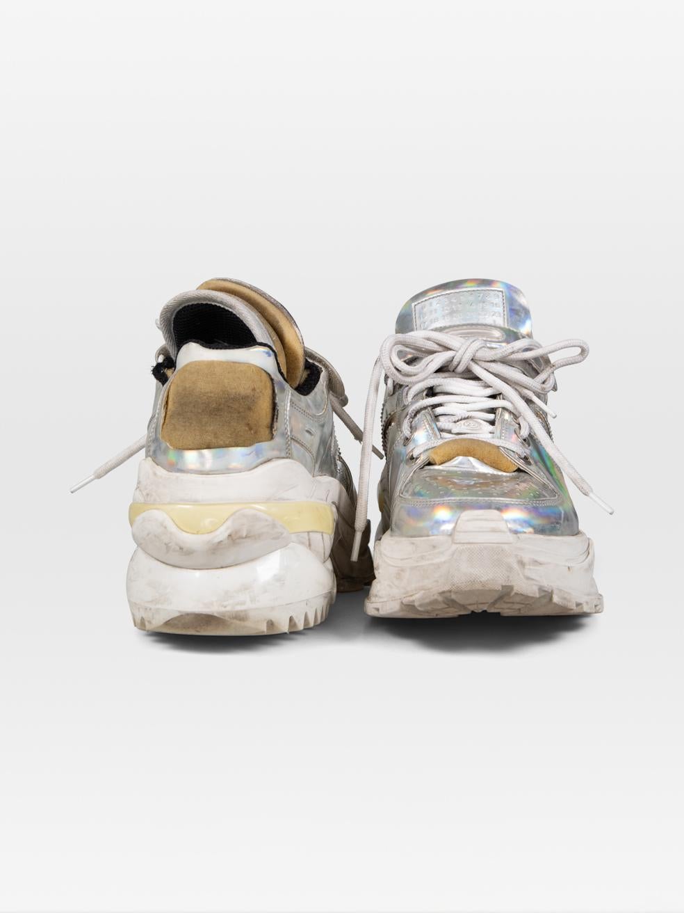 Gray Maison Margiela Metallic Patent Retro Fit Deconstructed Trainers Size IT 40 For Sale