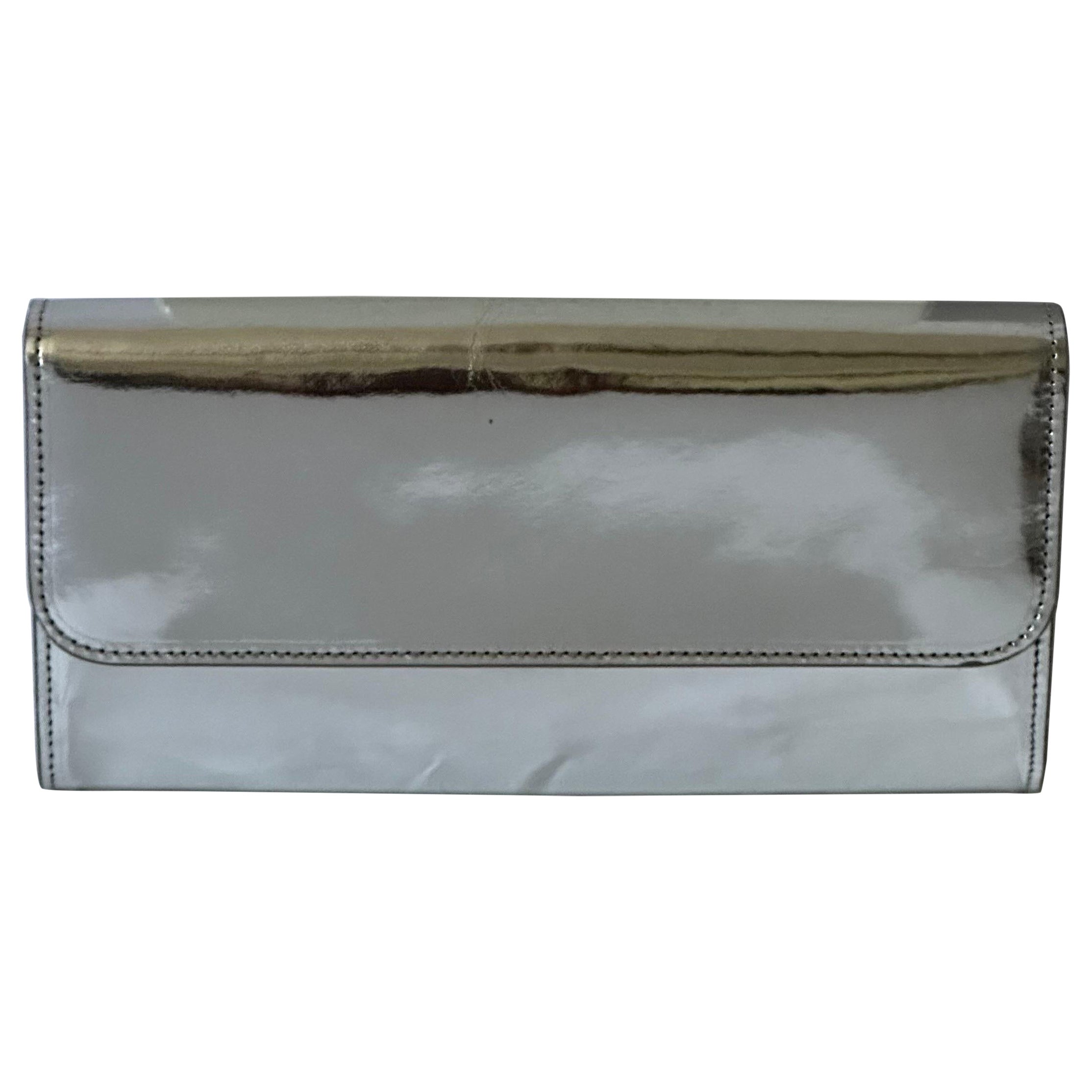 Maison Margiela MM11 SS17 Mirror Leather Four-Stitch Long Wallet Metallic Silver