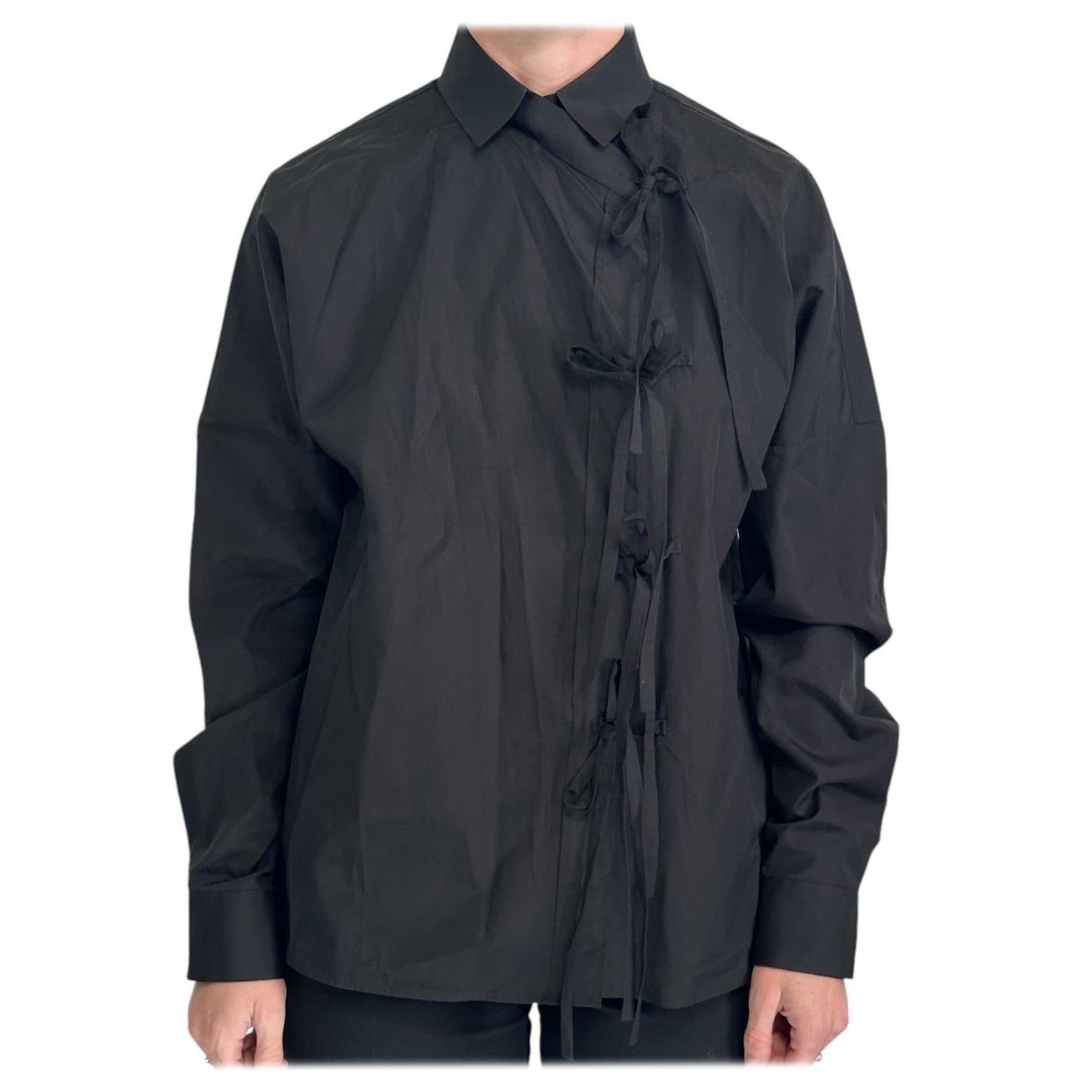 Maison Maison MM4 Camicia nera tie-front IT 38 US 2 Mandarin Designer Blouse
