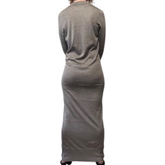 Maison Margiela MM4 Silk Knit Maxi Dress Taupe Grey size S V-neck Long sleeve