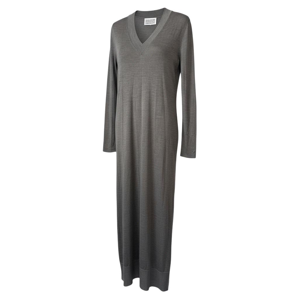 Maison Margiela MM4 Silk Knit Maxi Dress Taupe Grey size S V-neck Long sleeve