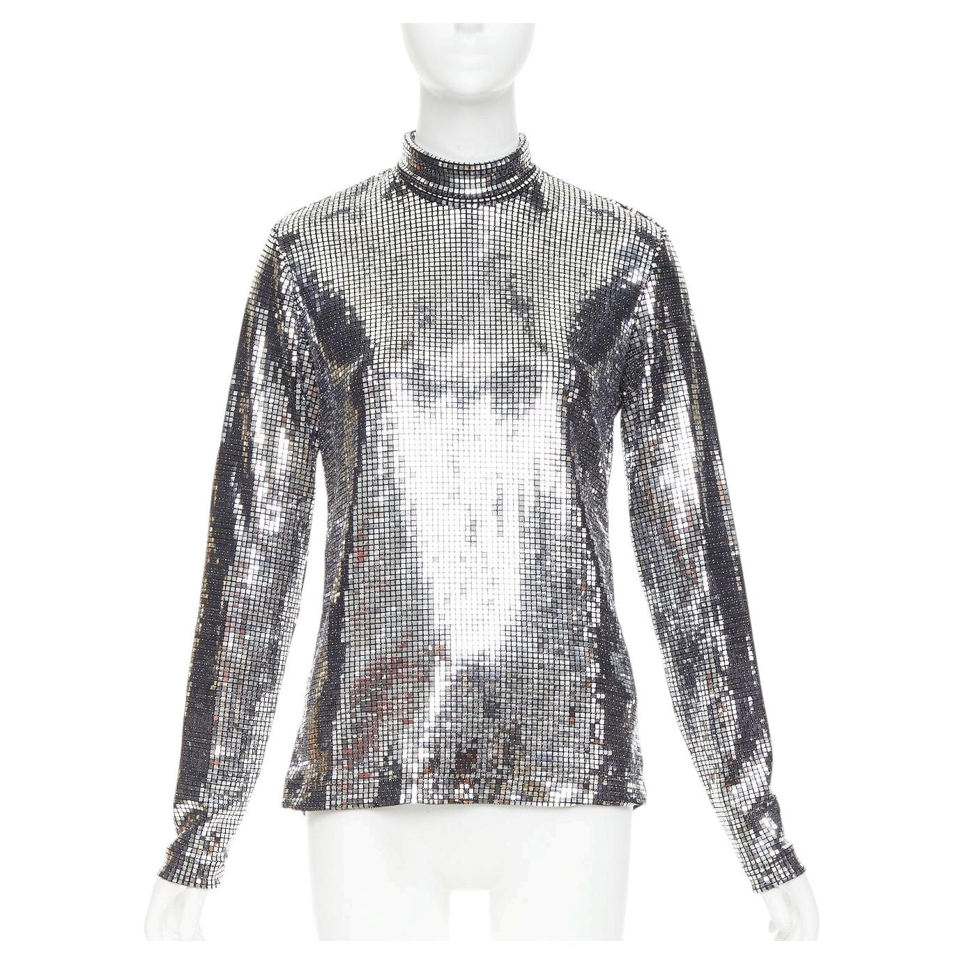 MAISON MARGIELA MM6 2023 silver disco ball sequinned stretch long sleeve top S