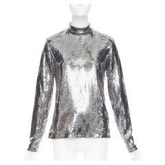 MAISON MARGIELA MM6 2023 silver disco ball sequinned stretch long sleeve top S