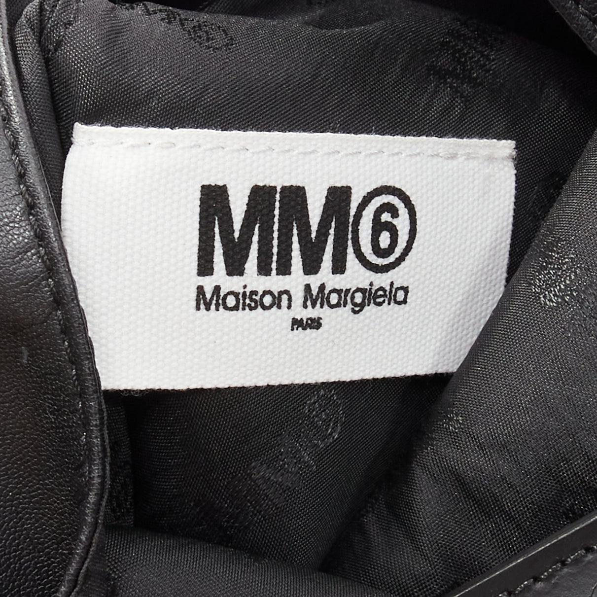 MAISON MARGIELA MM6 black buffed faux leather small triangle chain tote bag For Sale 6