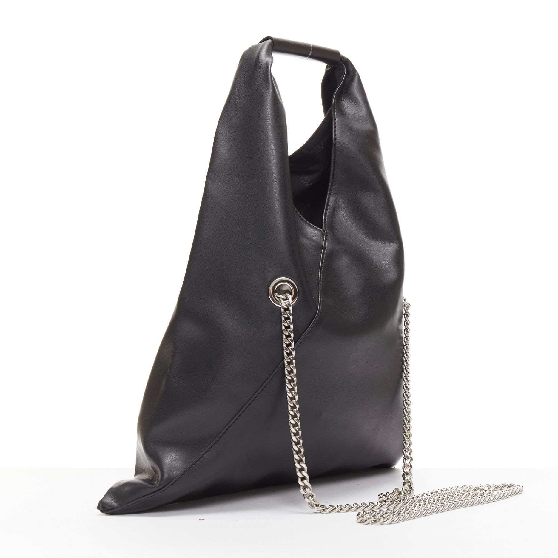 MAISON MARGIELA MM6 black buffed faux leather small triangle chain tote bag In Good Condition For Sale In Hong Kong, NT
