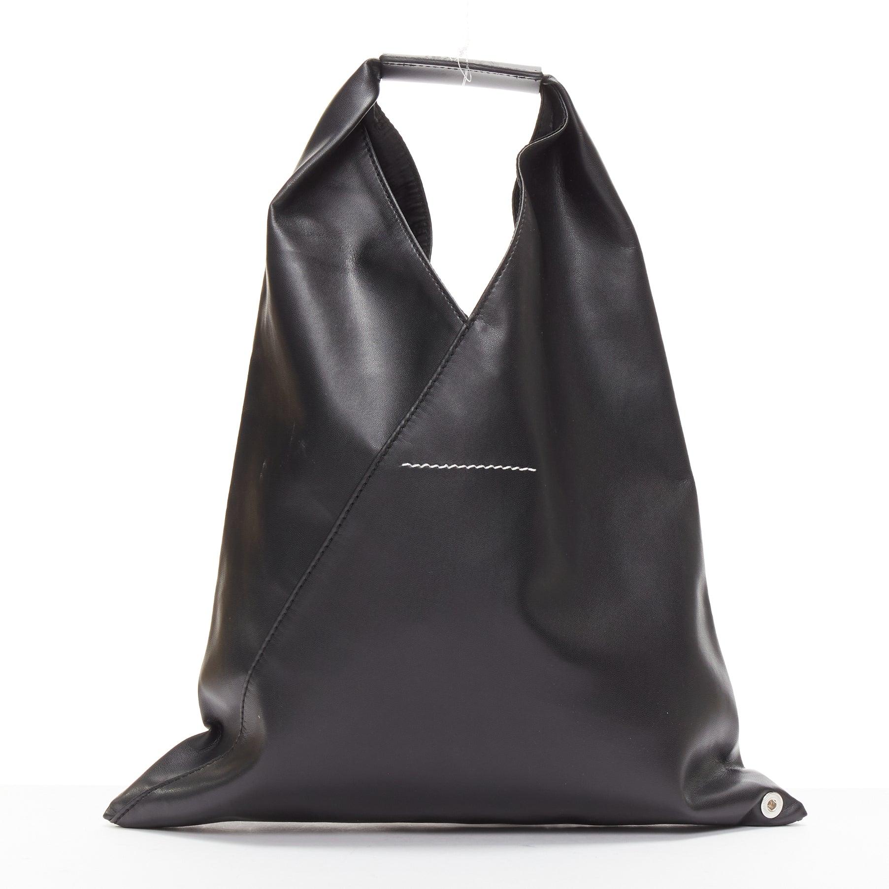 MAISON MARGIELA MM6 black buffed faux leather small triangle chain tote bag For Sale 1