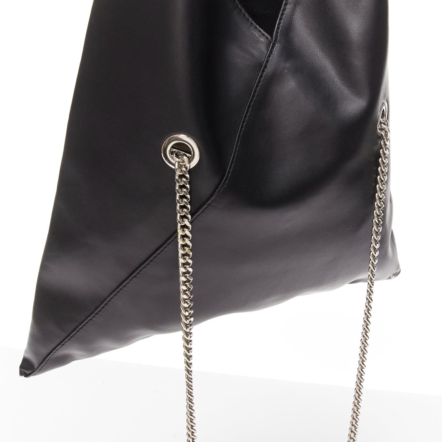 MAISON MARGIELA MM6 black buffed faux leather small triangle chain tote bag For Sale 3