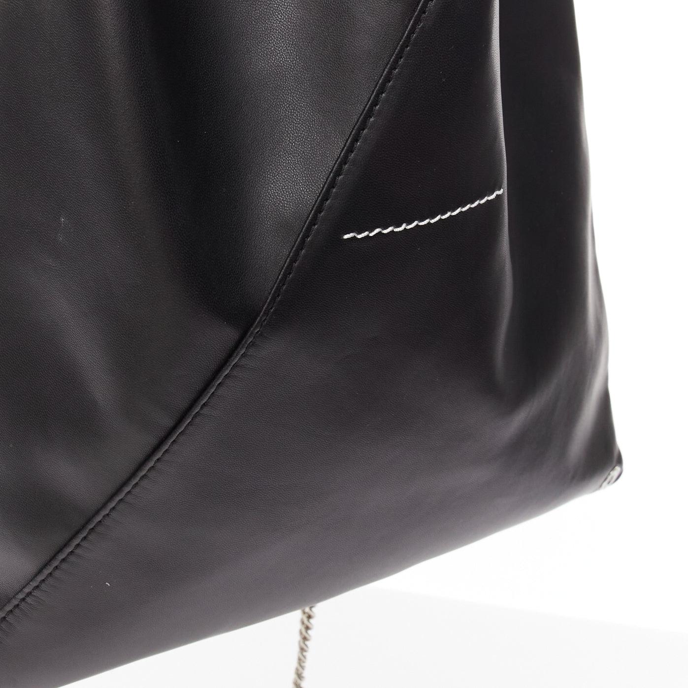 MAISON MARGIELA MM6 black buffed faux leather small triangle chain tote bag For Sale 4