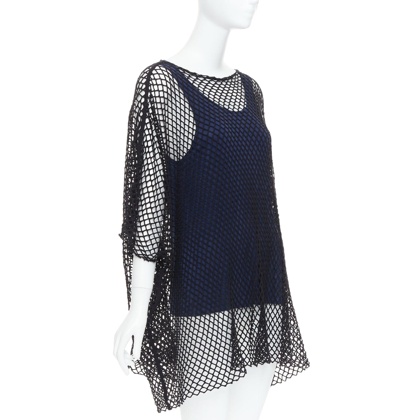 Noir MAISON MARGIELA MM6 haut débardeur superposé en maille noire et bleu cupro mélangé S en vente