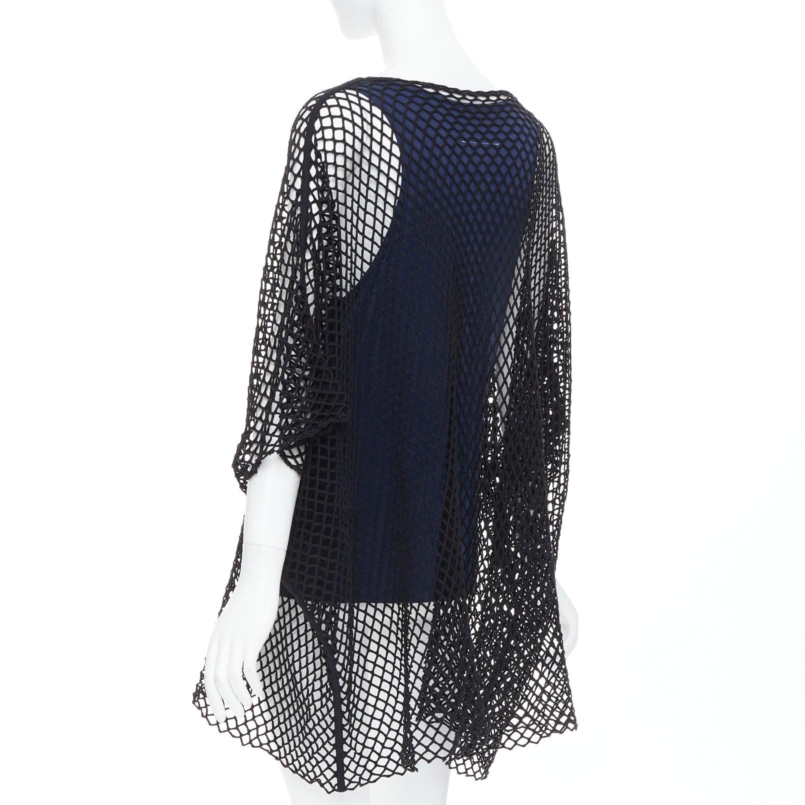 MAISON MARGIELA MM6 haut débardeur superposé en maille noire et bleu cupro mélangé S en vente 1