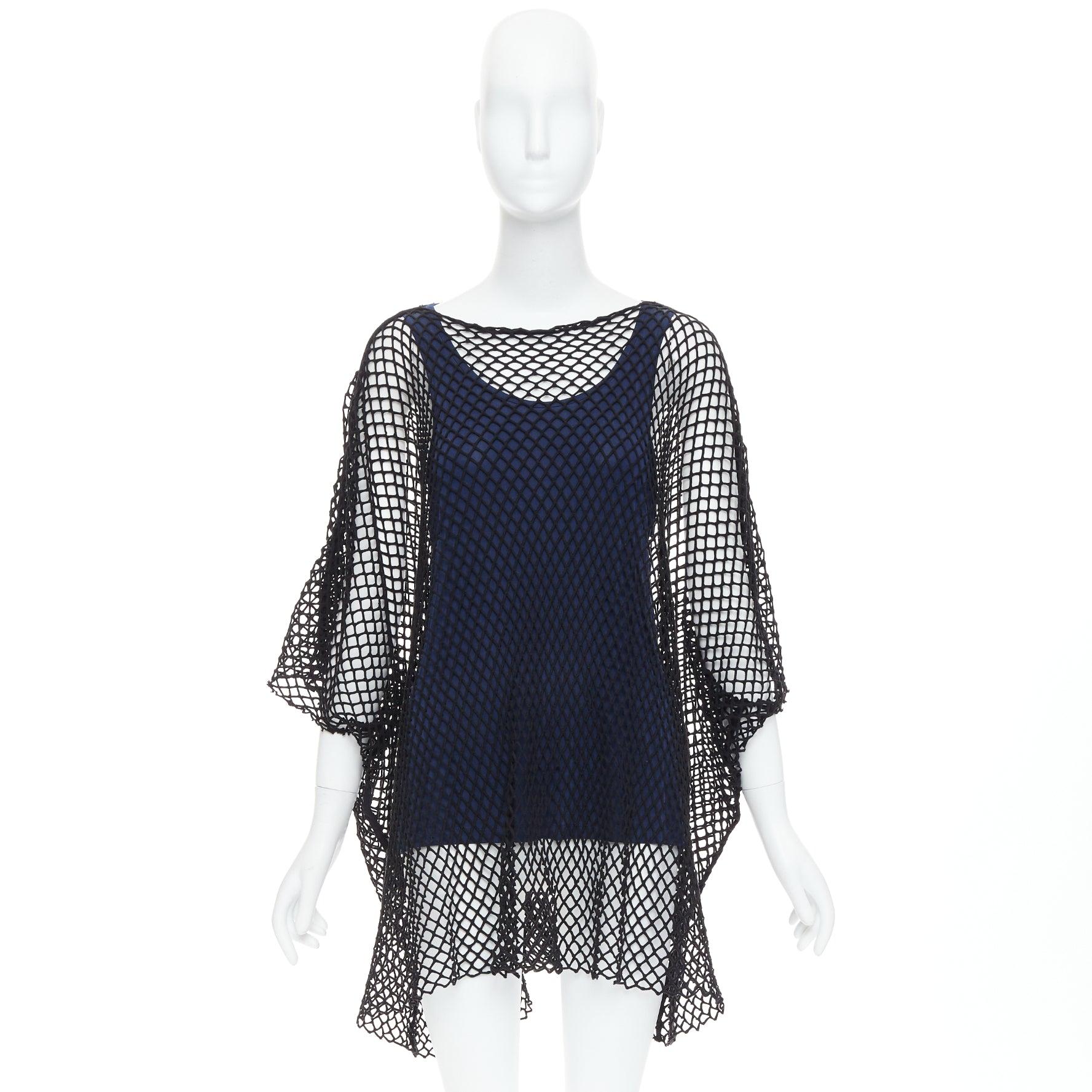 MAISON MARGIELA MM6 haut débardeur superposé en maille noire et bleu cupro mélangé S en vente 4