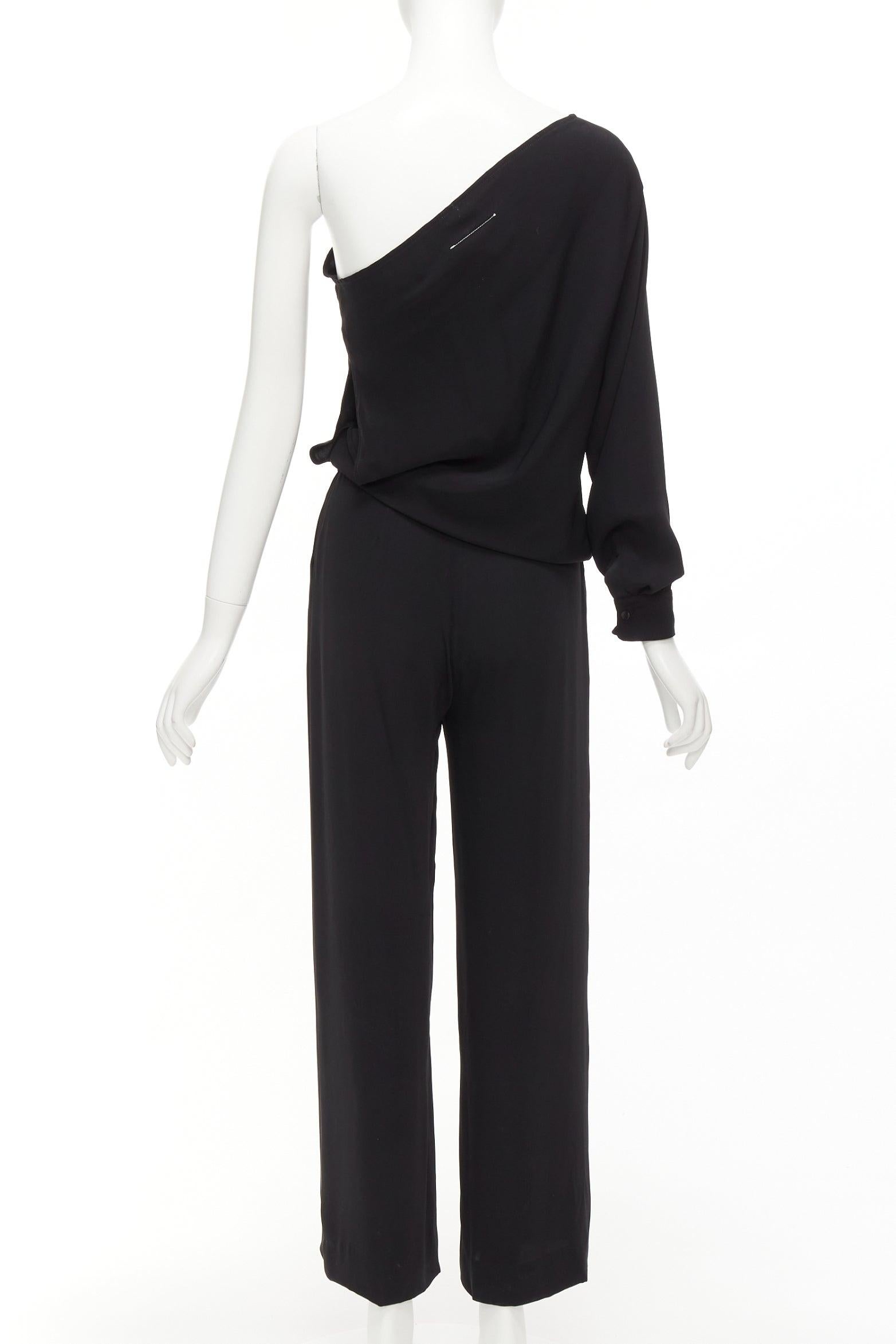 Women's MAISON MARGIELA MM6 black one shoulder drape cut cropped jumpsuit FR36 S For Sale