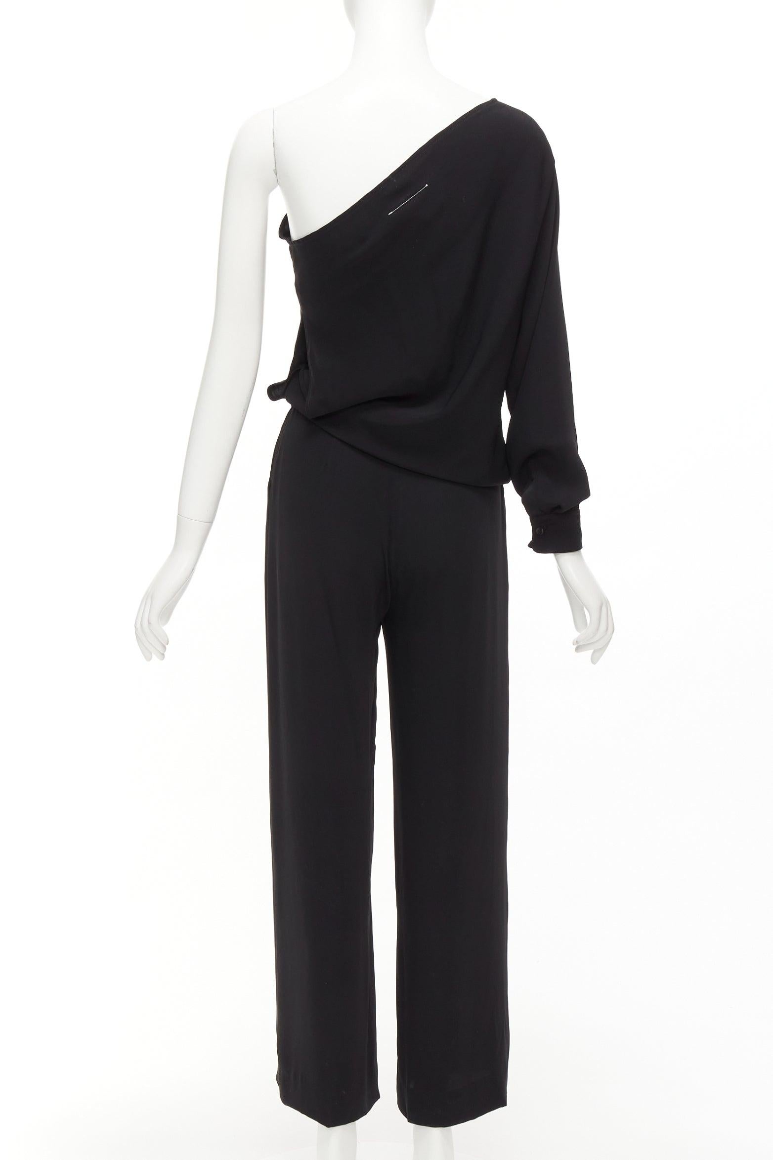 MAISON MARGIELA MM6 black one shoulder drape cut cropped jumpsuit FR36 S For Sale 1