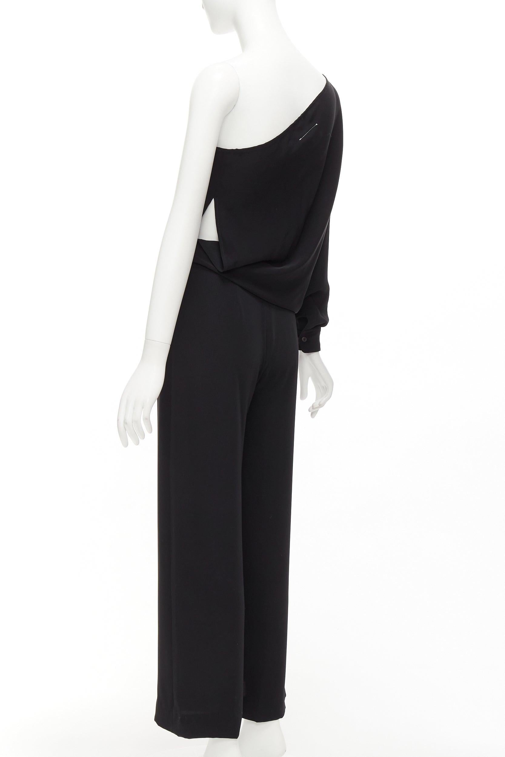 MAISON MARGIELA MM6 black one shoulder drape cut cropped jumpsuit FR36 S For Sale 1