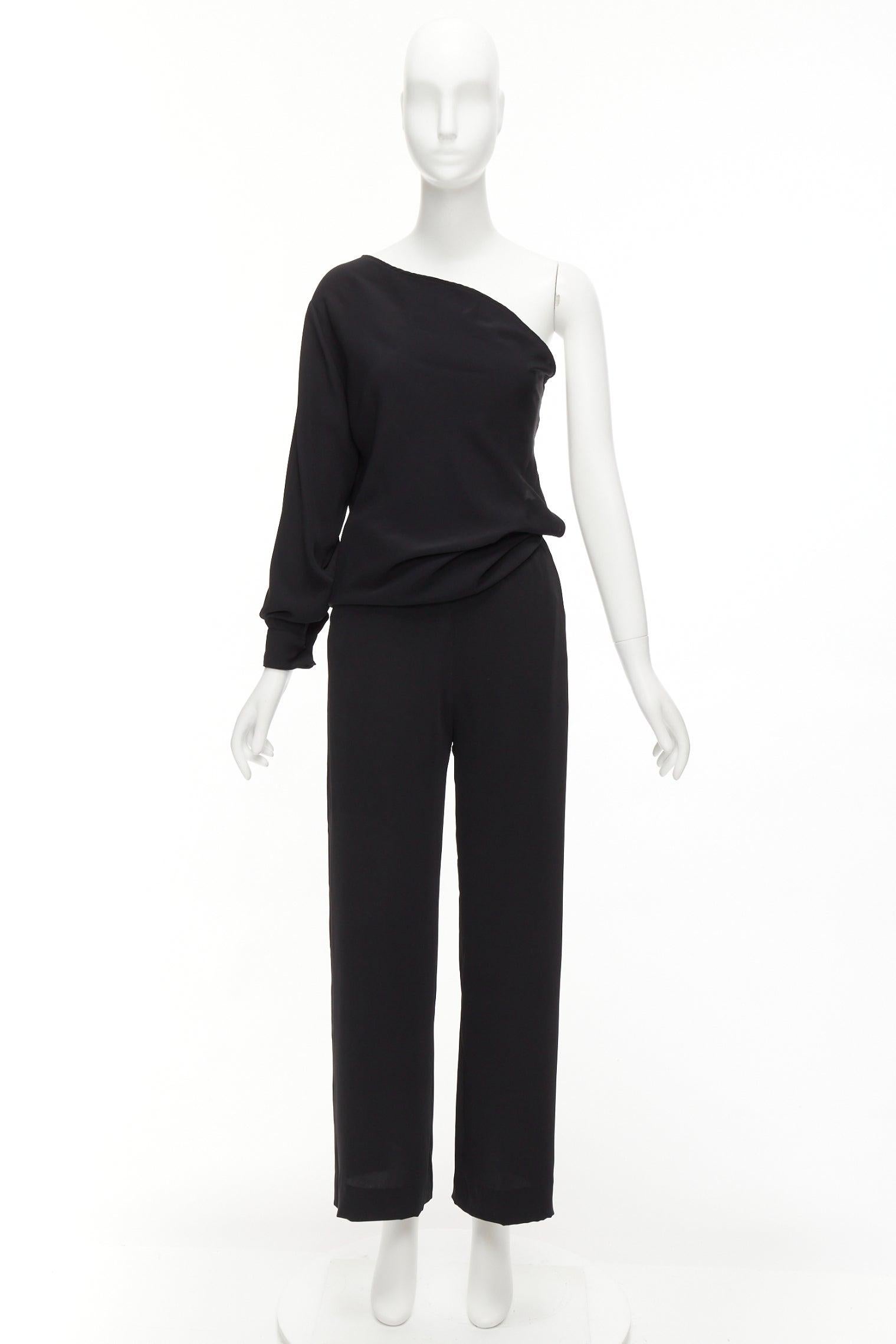 MAISON MARGIELA MM6 black one shoulder drape cut cropped jumpsuit FR36 S For Sale 4