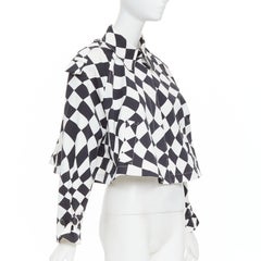 MAISON MARGIELA MM6 black white checkerboard cotton cropped flared coat FR40 M