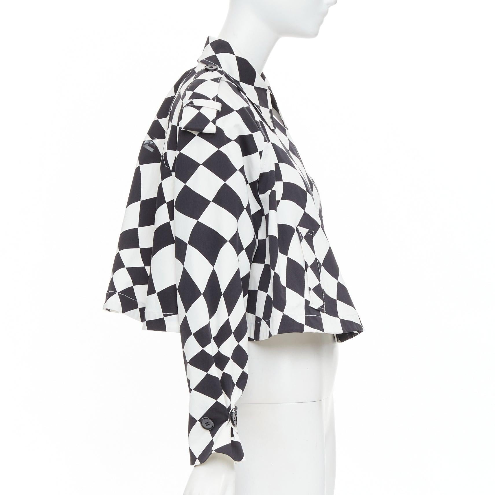 MAISON MARGIELA MM6 black white checkerboard cotton cropped flared coat FR40 M In Fair Condition For Sale In Hong Kong, NT