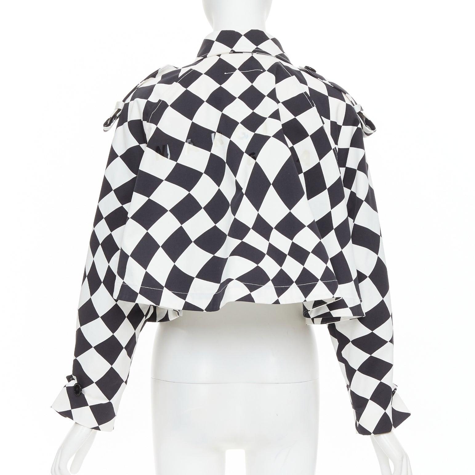 Women's MAISON MARGIELA MM6 black white checkerboard cotton cropped flared coat FR40 M For Sale