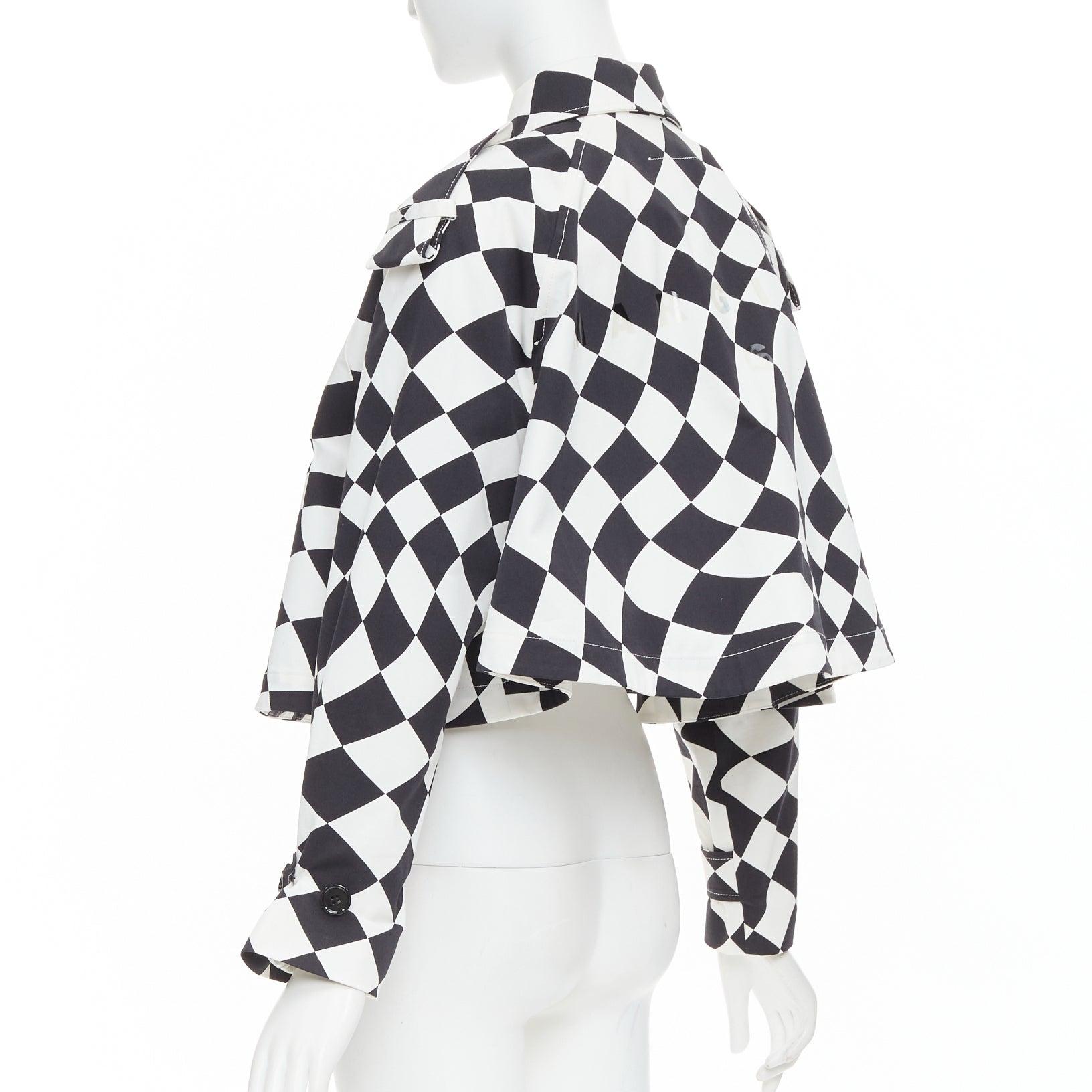 MAISON MARGIELA MM6 black white checkerboard cotton cropped flared coat FR40 M For Sale 1