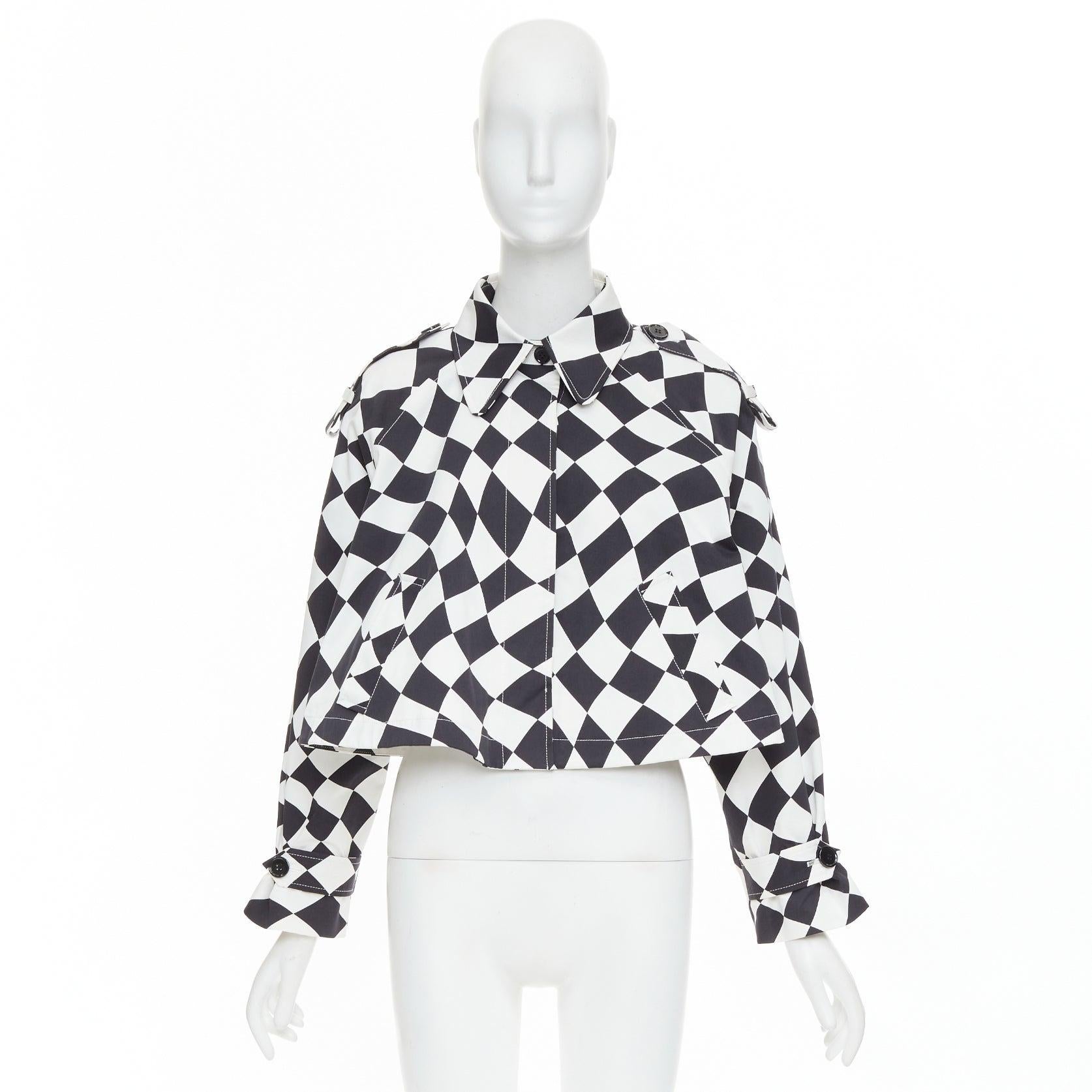 MAISON MARGIELA MM6 black white checkerboard cotton cropped flared coat FR40 M For Sale 4