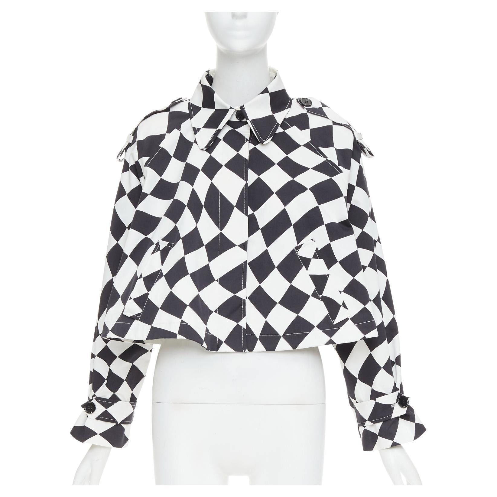 MAISON MARGIELA MM6 black white checkerboard cotton cropped flared coat FR40 M For Sale