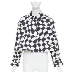 MAISON MARGIELA MM6 black white checkerboard cotton cropped flared coat FR40 M