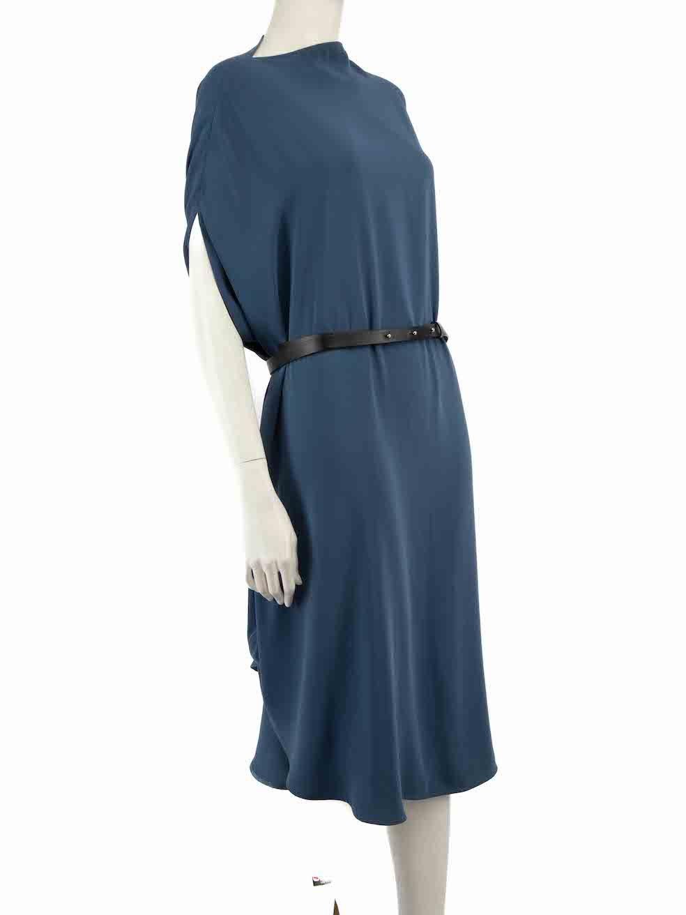 CONDITION is Very good. Minimal wear to dress is evident. Minimal wear to the neckline with minor stain and minor pilling seen on this used MM6 Maison Margiela designer resale item. This item comes with belt.
 
 
 
 Details
 
 
 Blue
 
 Polyester
 
