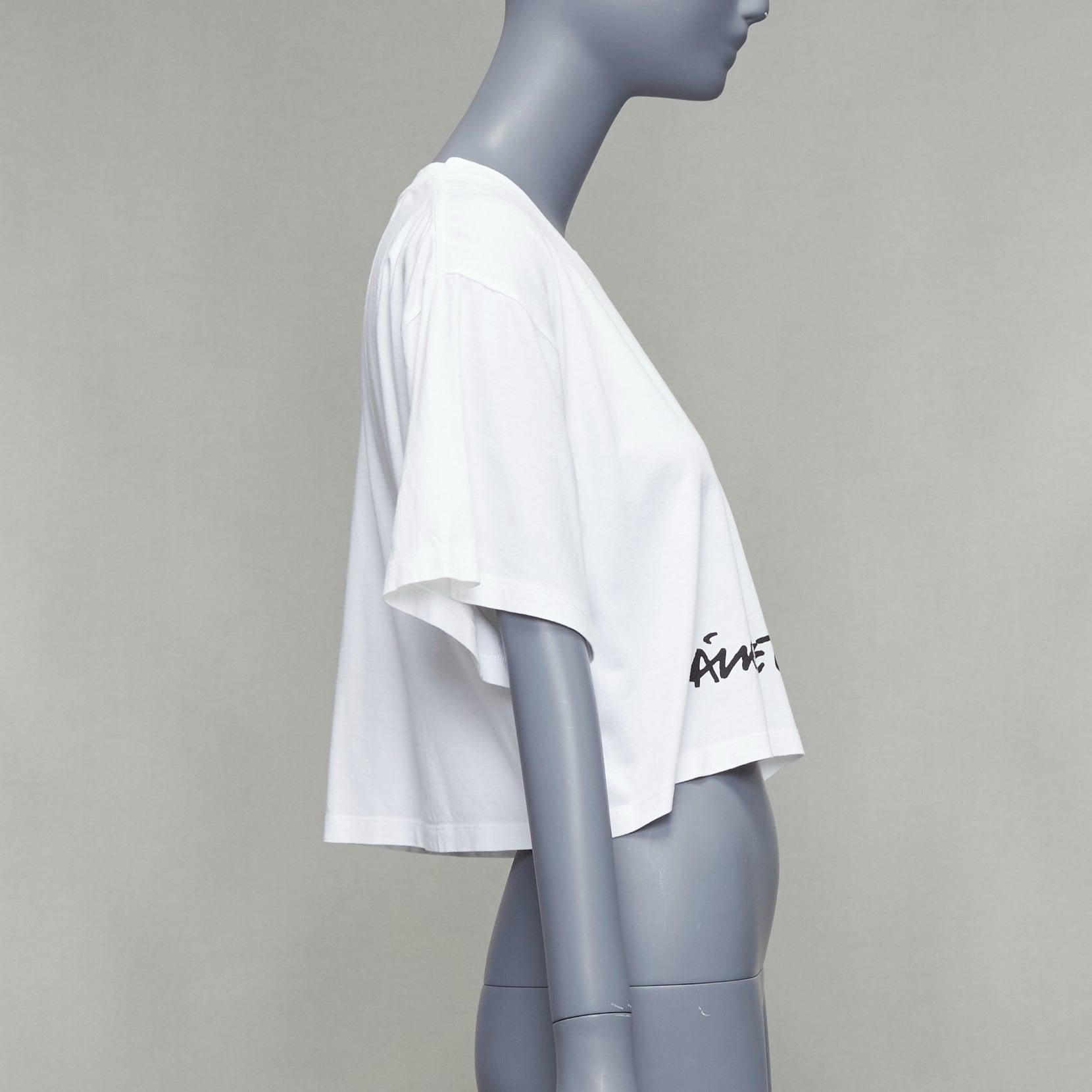 MAISON MARGIELA MM6 weißes Baumwollmischgewebe schwarzes Logo-T-Shirt XS im Zustand „Gut“ im Angebot in Hong Kong, NT