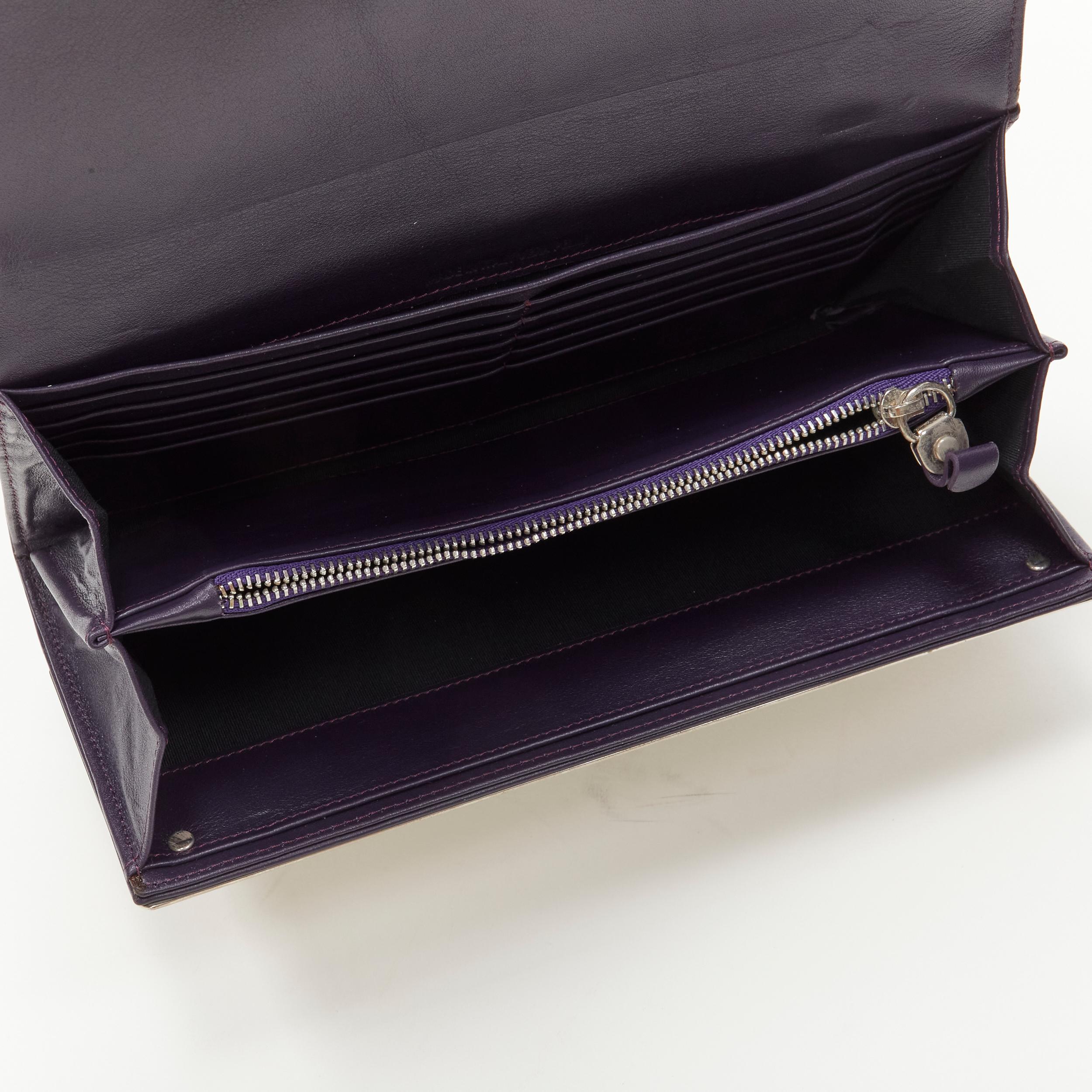 Gray MAISON MARGIELA MMM purple leather mirrored interior flap clutch bag