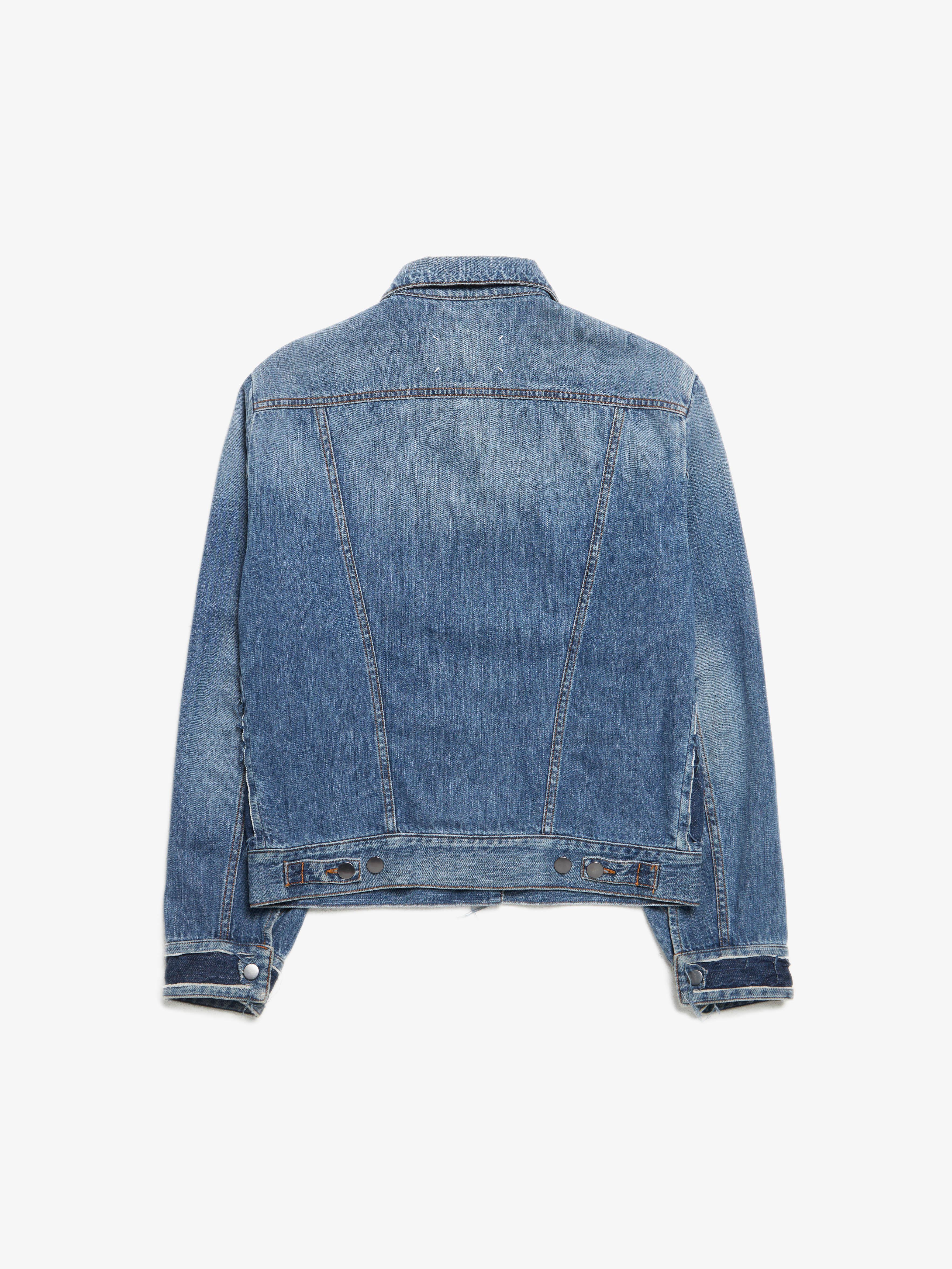 Maison Margiela  Navy and Blue Patchwork and Raw Hem Detailed Denim Jacket
Size marked: 40
Condition: Gently used
Material: 100% Cotton
Measurements: Shoulder to shoulder (cm) 46/ pit to pit (cm) 50/ Length (cm) 63/ sleeve (cm) 61/ 
(143583)
