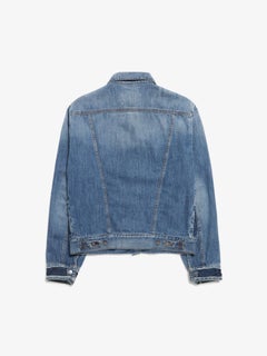 Maison Margiela  Navy and Blue Patchwork and Raw Hem Detailed Denim Jacket