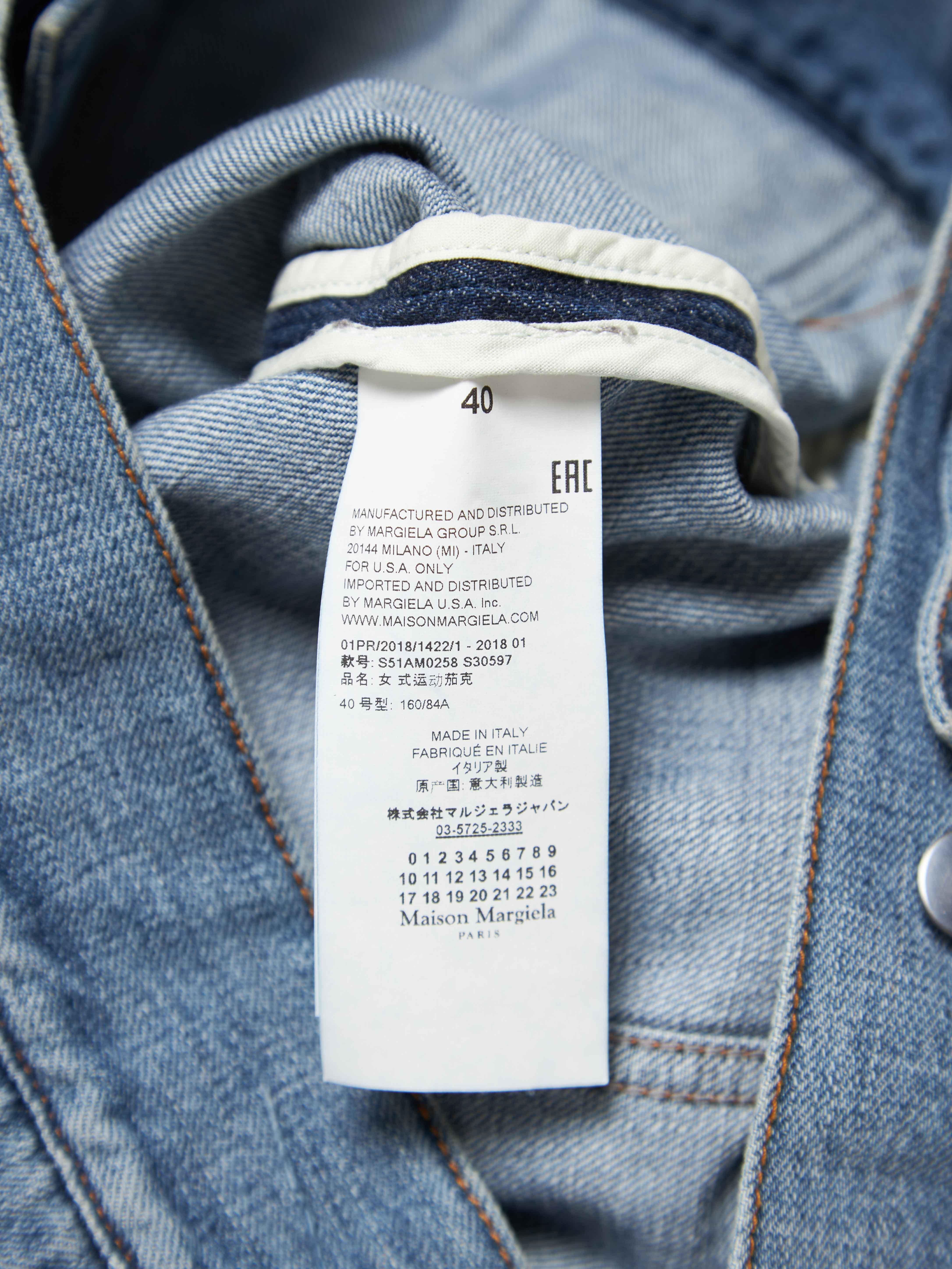 Women's Maison Margiela  Navy and Blue Patchwork and Raw Hem Detailed Denim Jacket For Sale