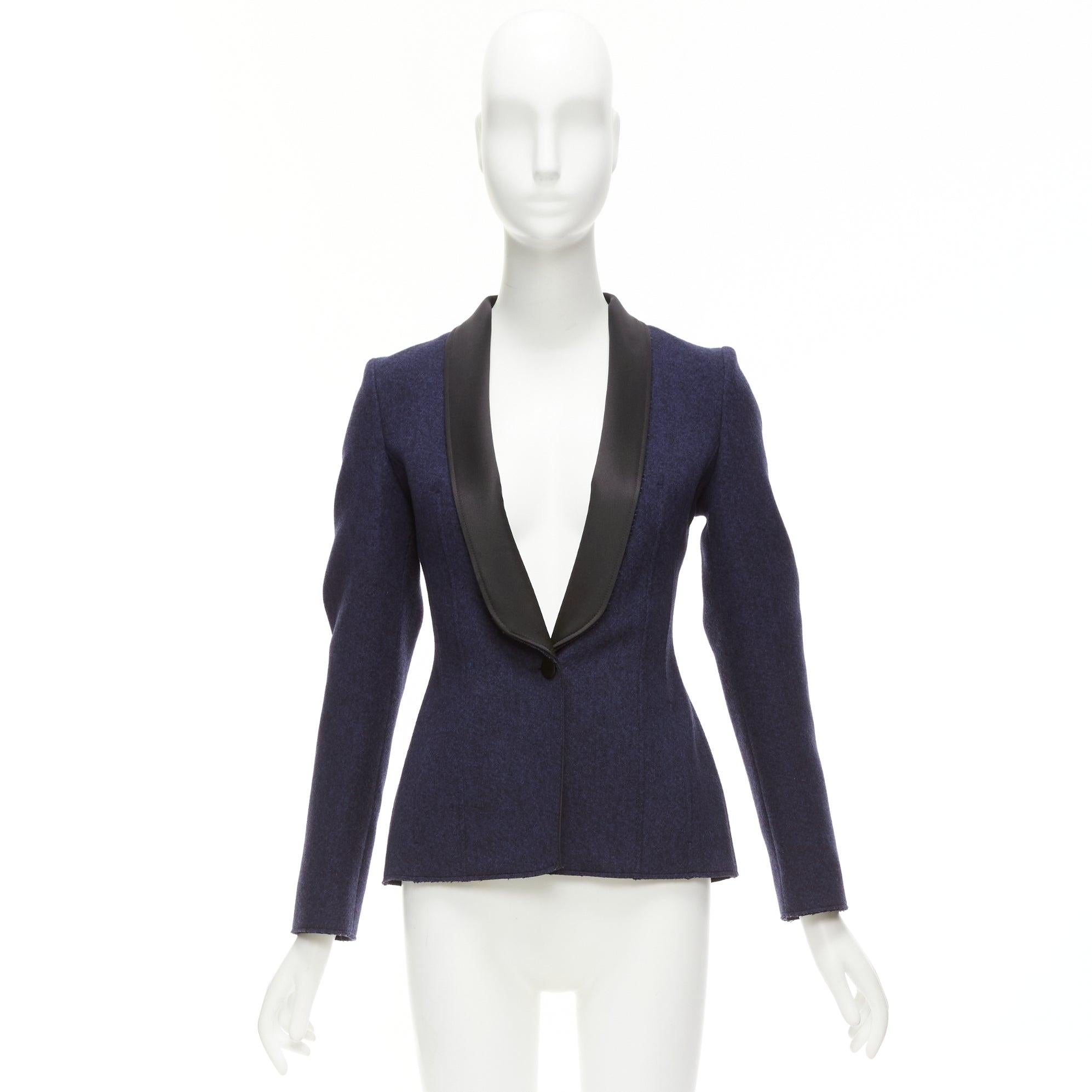 MAISON MARGIELA navy black wool blend satin collar tuxedo blazer FR36 S For Sale 5