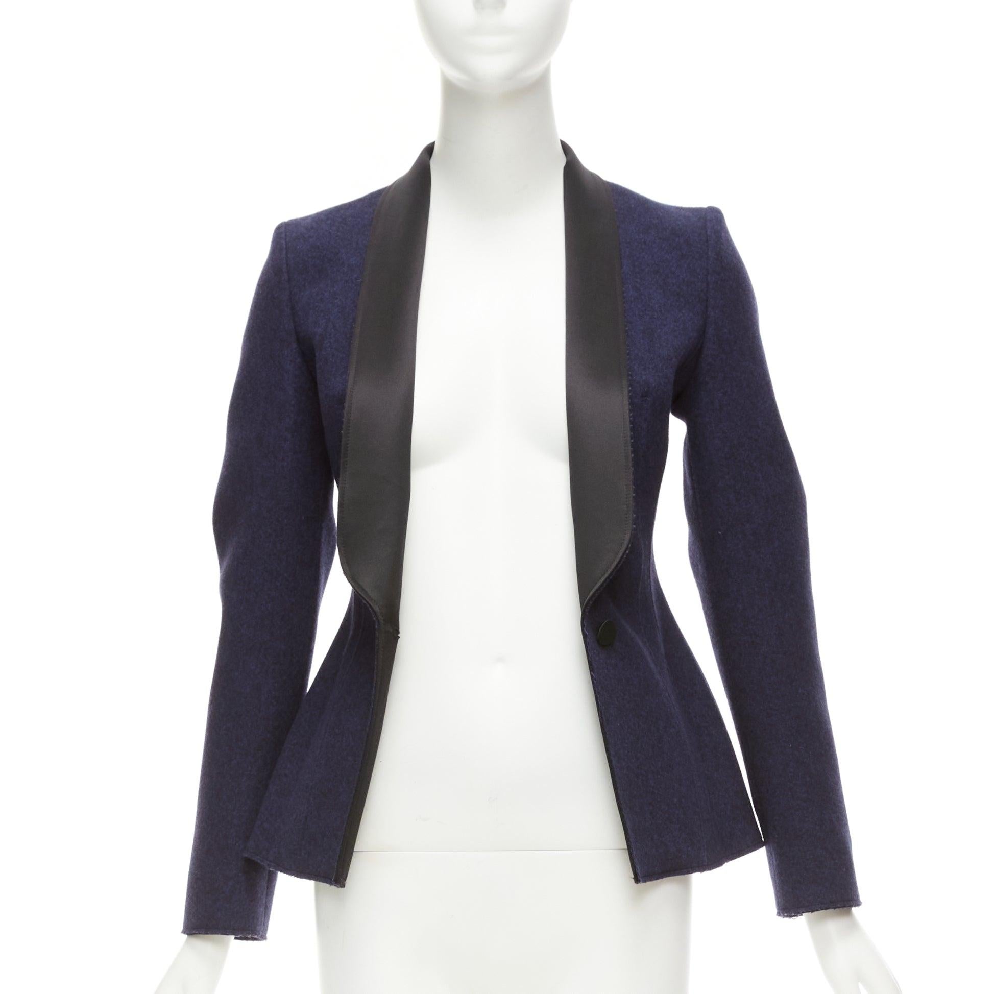 Black MAISON MARGIELA navy black wool blend satin collar tuxedo blazer FR36 S For Sale