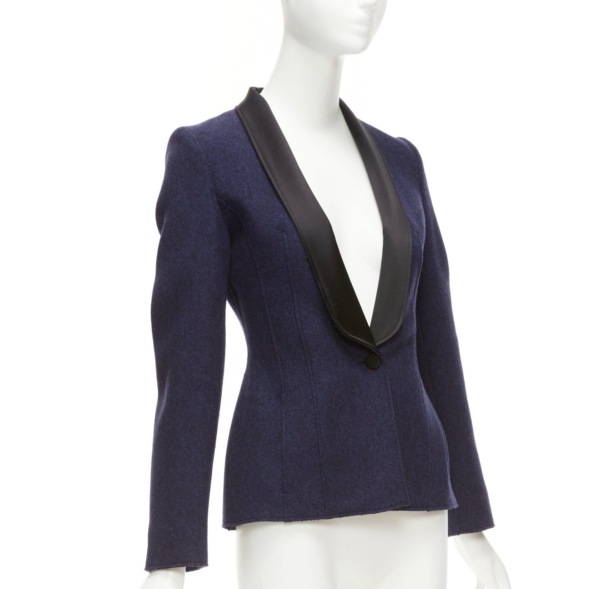 MAISON MARGIELA navy black wool blend satin collar tuxedo blazer FR36 S In Excellent Condition For Sale In Hong Kong, NT