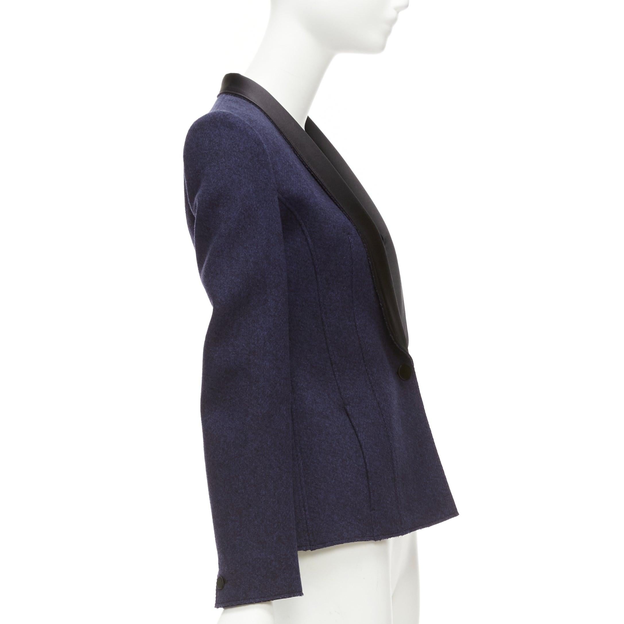 Women's MAISON MARGIELA navy black wool blend satin collar tuxedo blazer FR36 S For Sale