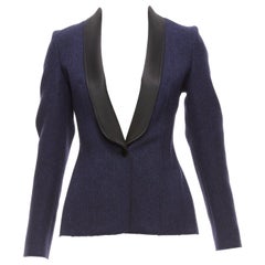 MAISON MARGIELA blazer esmoquin con cuello satinado en mezcla de lana azul marino negro FR36 S