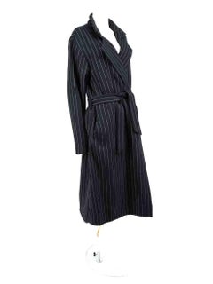 Maison Margiela Navy Wool Pinstriped Belted Coat Size XXL