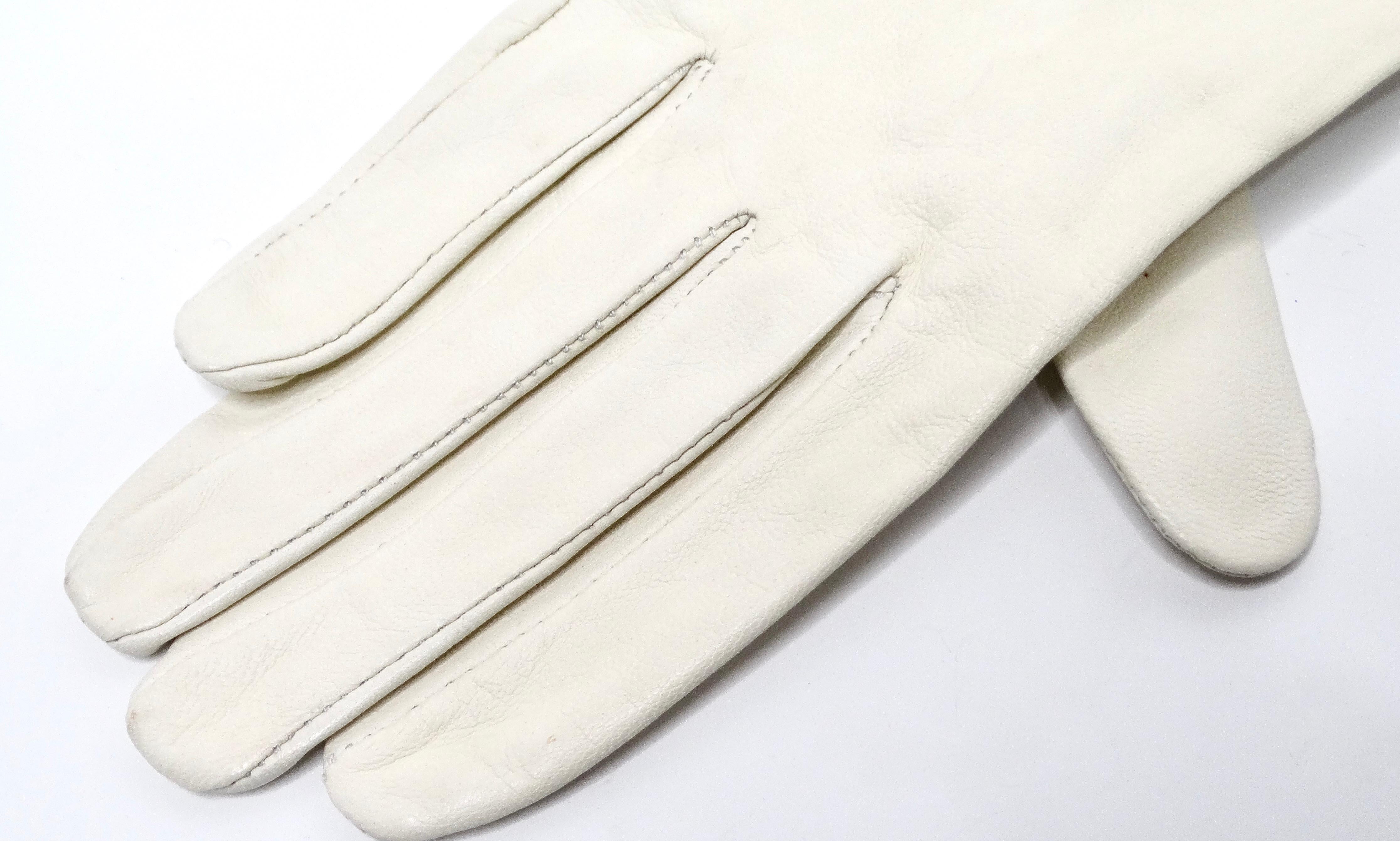 Maison Margiela Off White Long Leather Glove With Chain Detail For Sale 1
